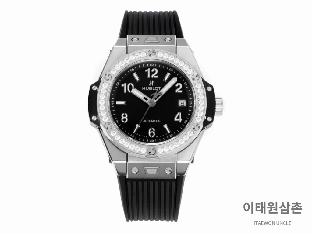 위블로 빅뱅 스틸 레인보우베젤 다이아세팅 오토매틱 39mm 멀티컬러 블랙 다이얼 블랙 러버 스트랩 (4)