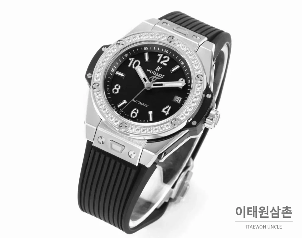 위블로 빅뱅 스틸 레인보우베젤 다이아세팅 오토매틱 39mm 멀티컬러 블랙 다이얼 블랙 러버 스트랩 (4)