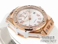 위블로 빅뱅 스틸 레인보우베젤 다이아세팅 오토매틱 39mm 멀티컬러 화이트 다이얼 화이트 러버 스트랩 (4)