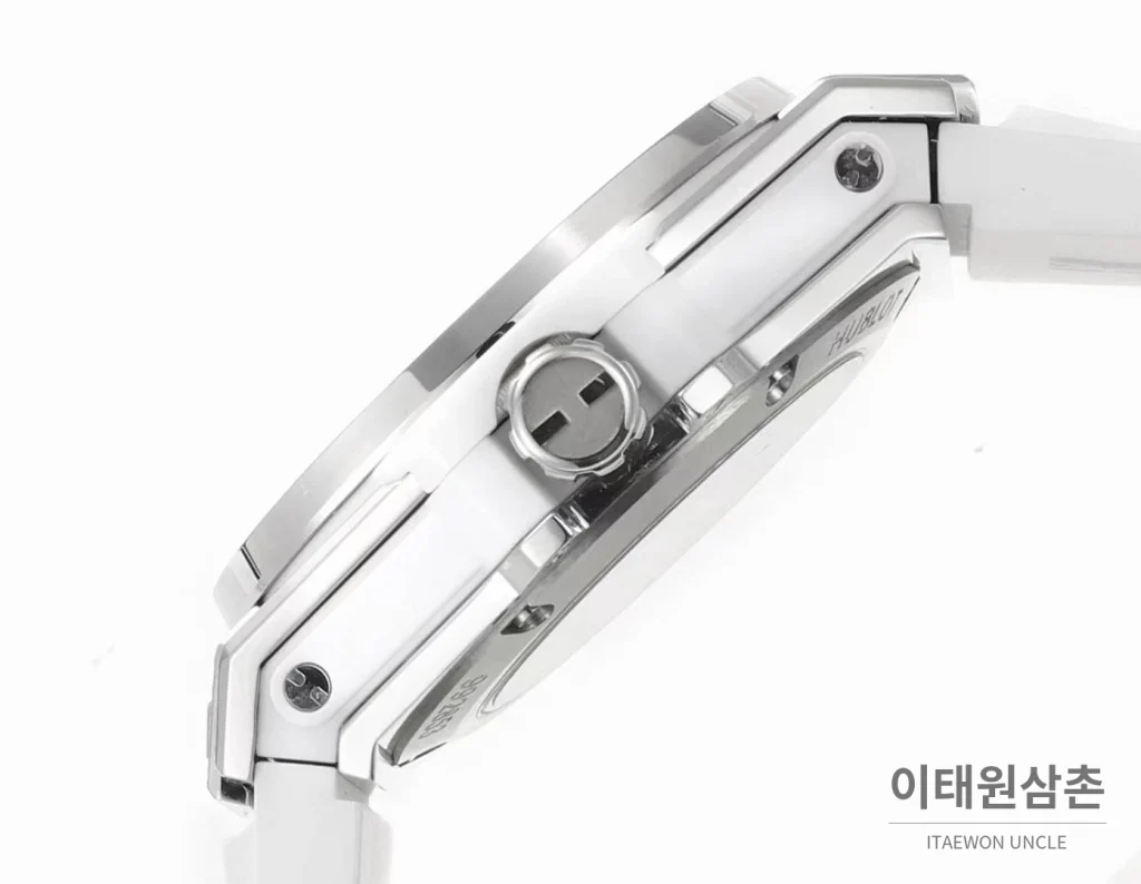 위블로 빅뱅 스틸 레인보우베젤 다이아세팅 오토매틱 39mm 멀티컬러 화이트 다이얼 화이트 러버 스트랩 (3)