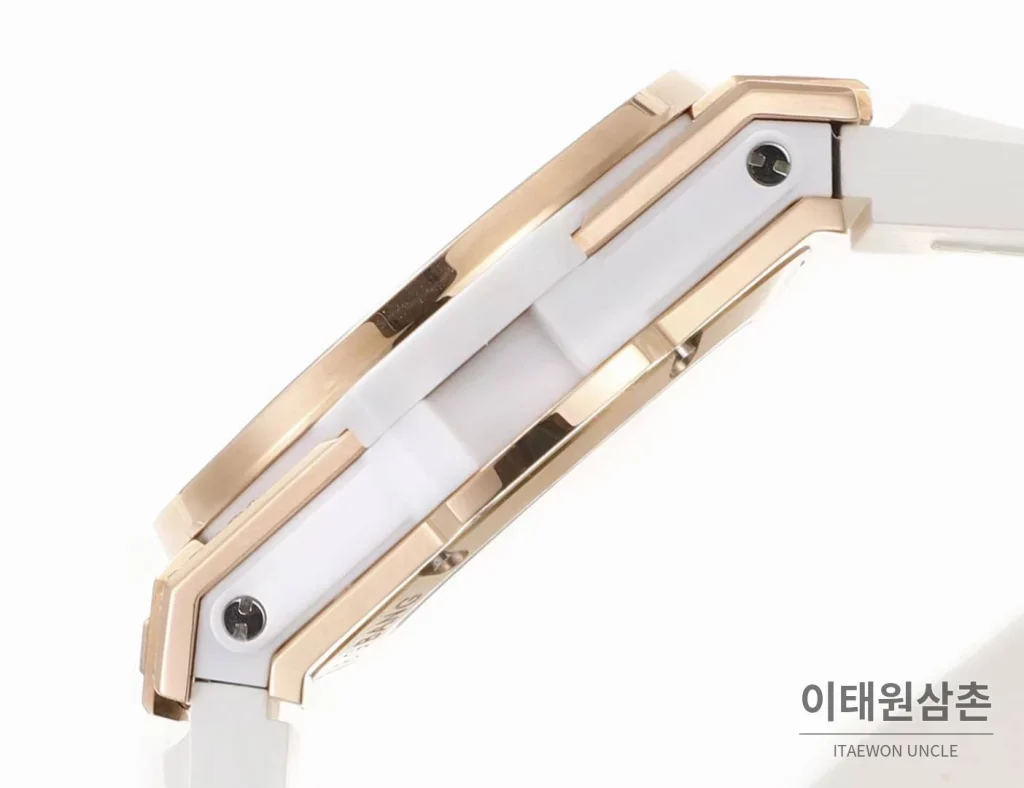 위블로 빅뱅 스틸 레인보우베젤 다이아세팅 오토매틱 39mm 멀티컬러 화이트 다이얼 화이트 러버 스트랩 (4)