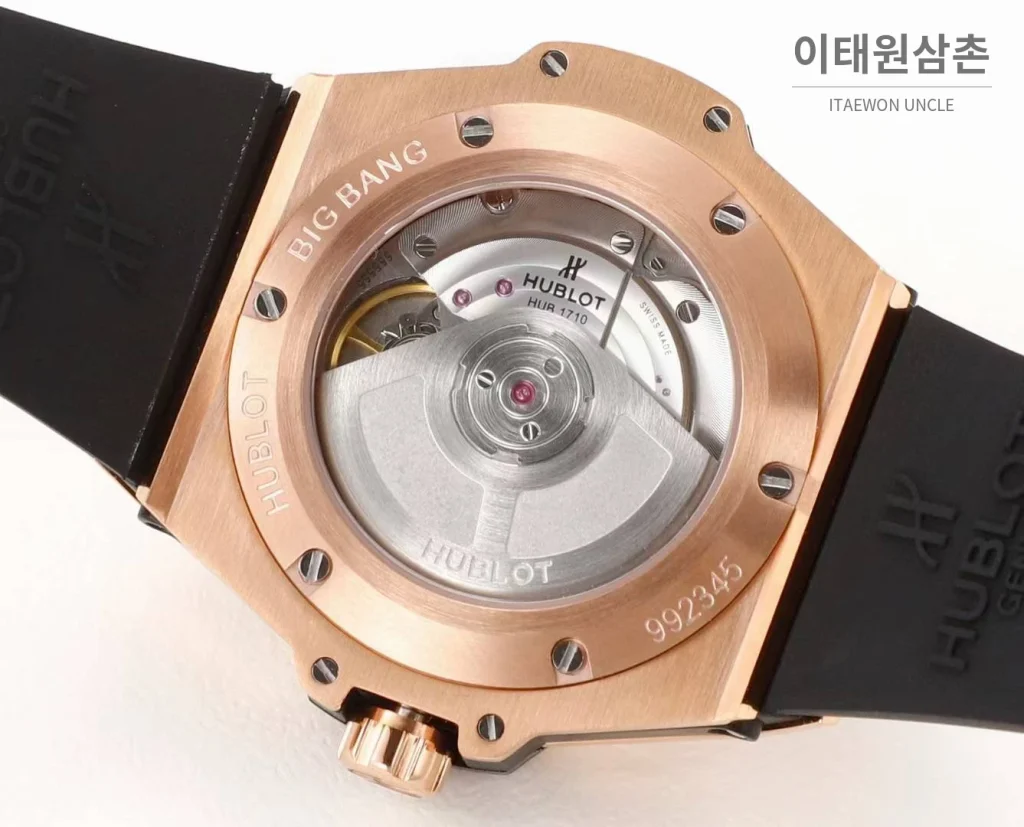 위블로 빅뱅 스틸 레인보우베젤 다이아세팅 오토매틱 39mm 멀티컬러 블랙 다이얼 블랙 러버 스트랩 (3)