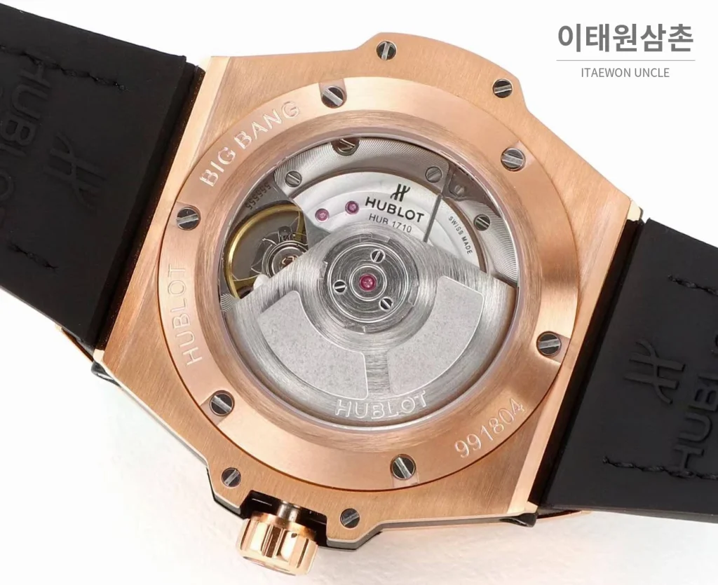위블로 빅뱅 스틸 레인보우베젤 다이아세팅 오토매틱 39mm 멀티컬러 아이스블루 다이얼 블루 가죽 스트랩