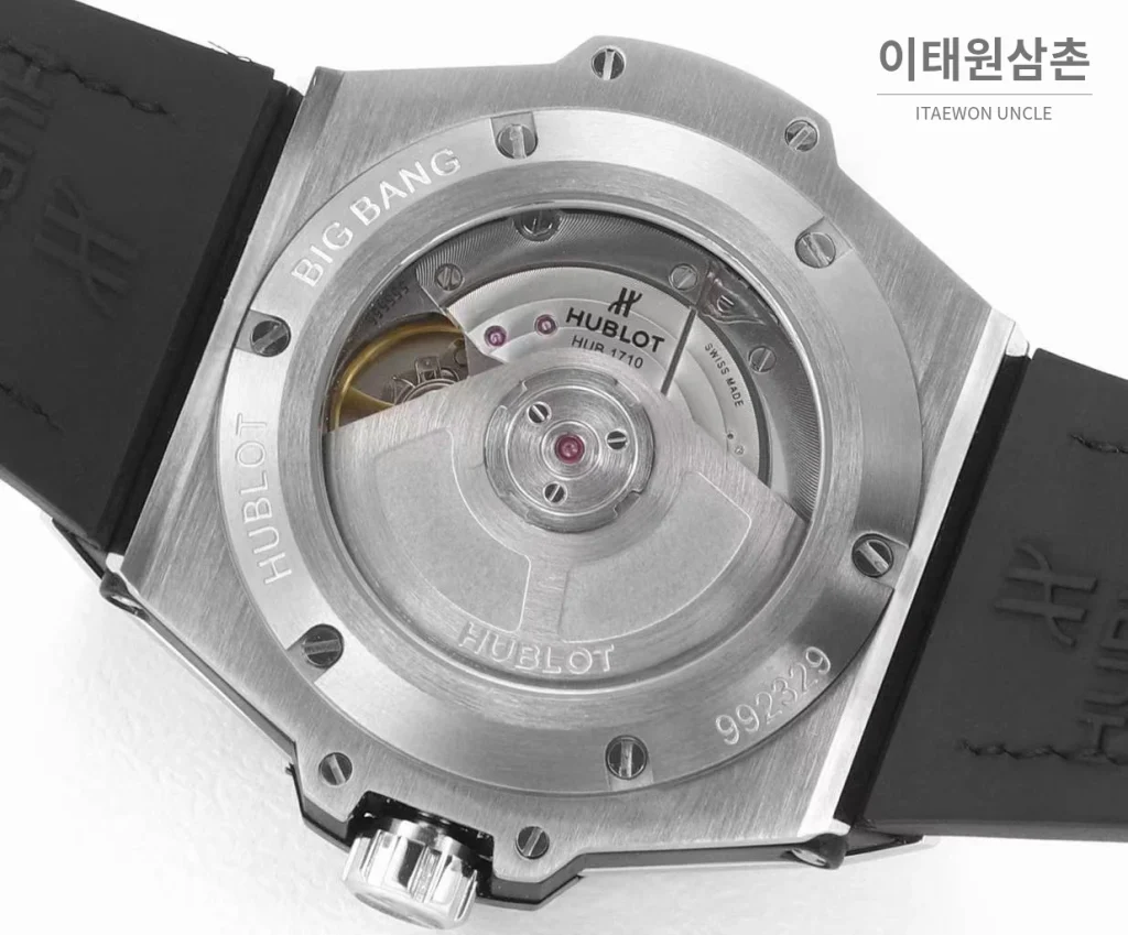 위블로 빅뱅 스틸 레인보우베젤 다이아세팅 오토매틱 39mm 멀티컬러 아이스블루 다이얼 블루 러버 스트랩