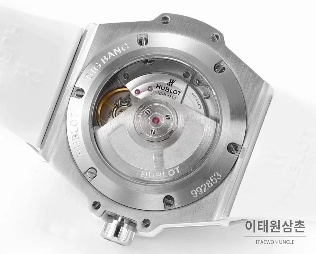 위블로 빅뱅 스틸 레인보우베젤 다이아세팅 오토매틱 39mm 멀티컬러 화이트 다이얼 화이트 러버 스트랩