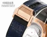 위블로 빅뱅 스틸 레인보우베젤 다이아세팅 오토매틱 39mm 멀티컬러 네이비 다이얼 네이비 가죽 스트랩