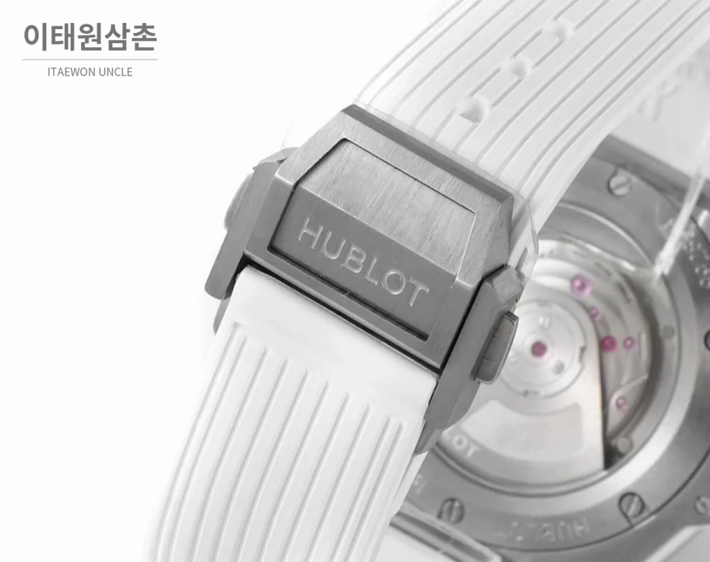 위블로 빅뱅 스틸 레인보우베젤 다이아세팅 오토매틱 39mm 멀티컬러 화이트 다이얼 화이트 러버 스트랩 (5)