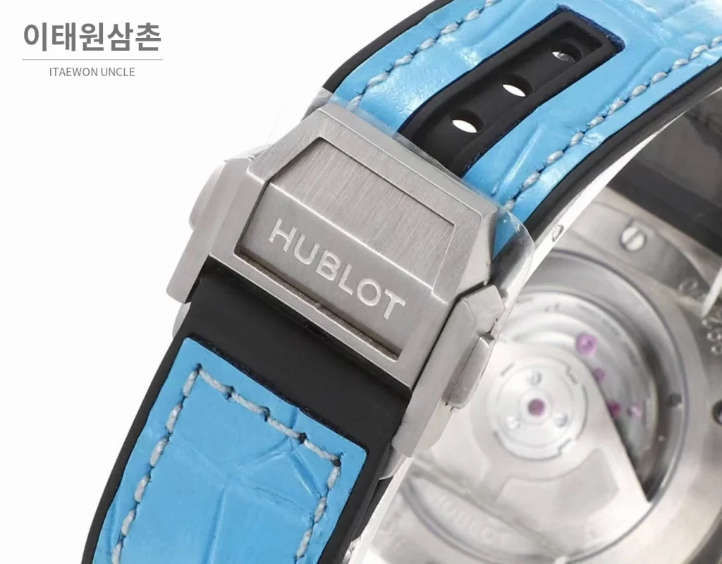 위블로 빅뱅 스틸 레인보우베젤 다이아세팅 오토매틱 39mm 멀티컬러 아이스블루 다이얼 블루 러버 스트랩