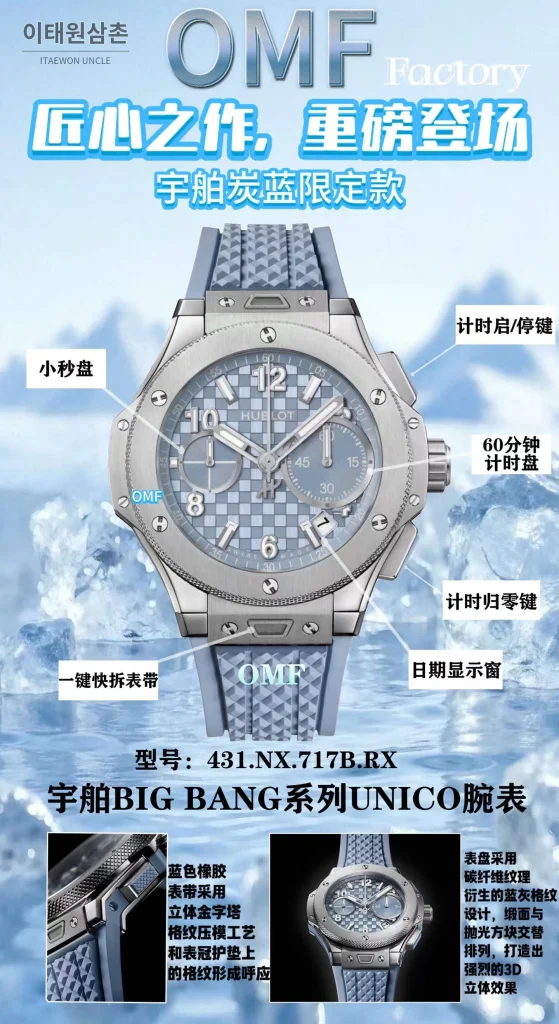 위블로 빅뱅 유니코 카본블루 크로노그래프 오토매틱 43mm