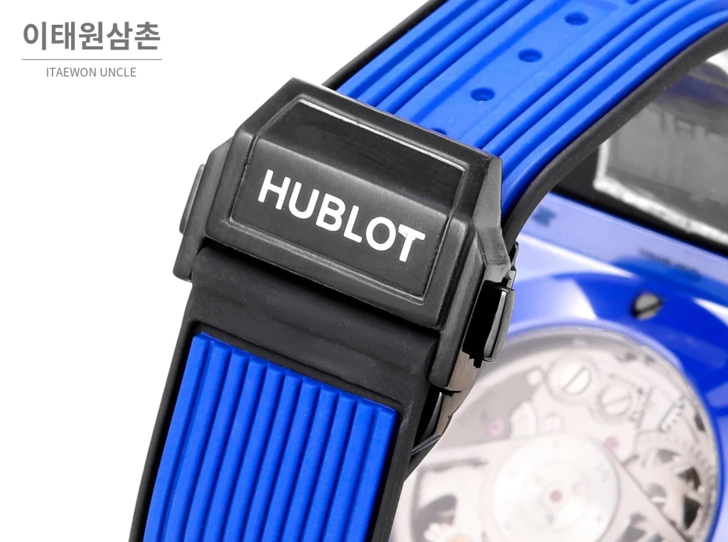 위블로 빅뱅 유니코 컬러세라믹 플라이백 크로노그래프 오토매틱 45mm 멀티 컬러 스켈레톤 다이얼 블루 러버 스트랩 블루 베젤