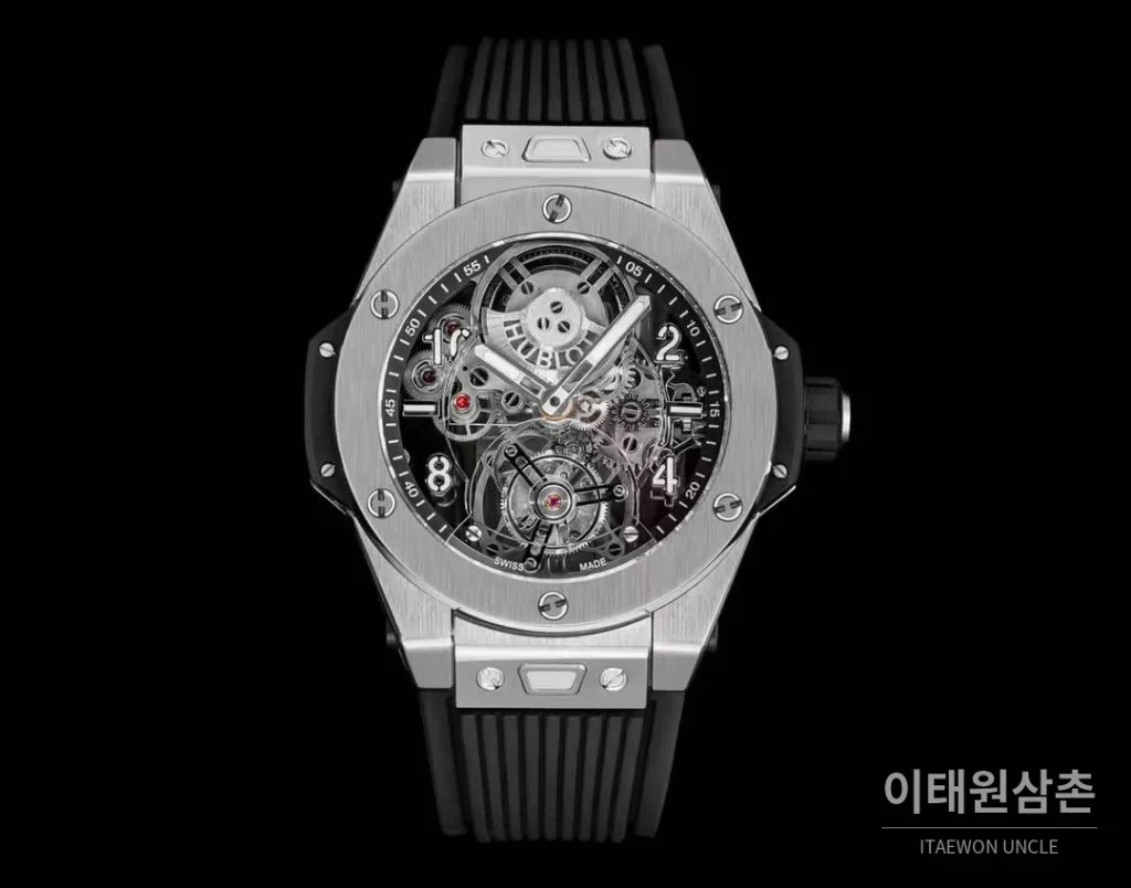위블로 빅뱅 유니코 스켈레톤 투르비옹 수동 45mm 스켈레톤 다이얼 블랙 러버 스트랩