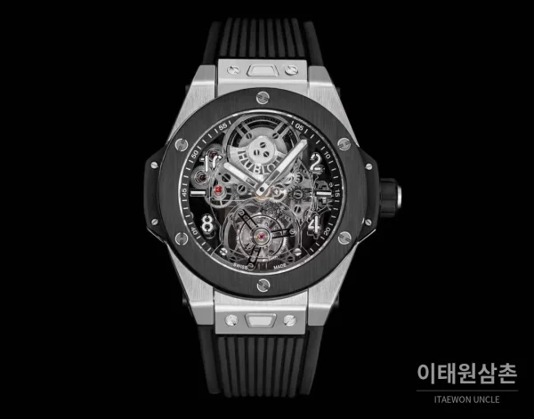 위블로 빅뱅 유니코 스켈레톤 투르비옹 수동 45mm (4) 위블로 빅뱅 유니코 스켈레톤 투르비옹 수동 45mm 스켈레톤 다이얼 블랙 러버 스트랩 블랙 베젤
