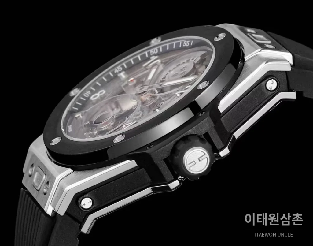 위블로 빅뱅 유니코 스켈레톤 투르비옹 수동 45mm 스켈레톤 다이얼 블랙 러버 스트랩