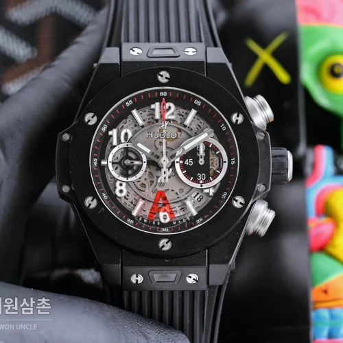 위블로 빅뱅 유니코 티타늄 세라믹 크로노그래프 45.5mm 411.NM.1170.RX 스켈레톤 다이얼 블랙 러버 스트랩 블랙 베젤 위블로 빅뱅 유니코 티타늄 세라믹 크로노그래프 45.5mm 411.NM.1170.RX 스켈레톤 다이얼 블랙 러버 스트랩 블랙 베젤