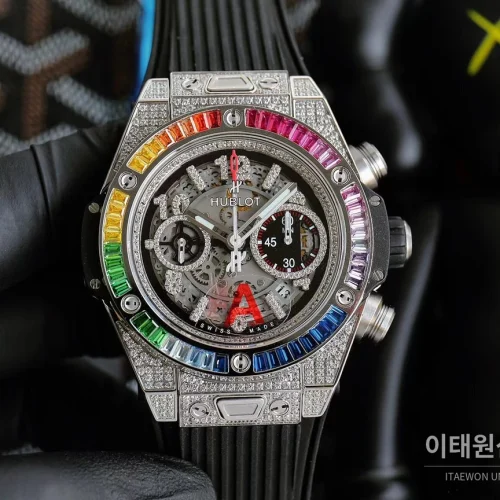 위블로 빅뱅 유니코 티타늄 세라믹 크로노그래프 45.5mm 411.NM.1170.RX 스켈레톤 다이얼 블랙 러버 스트랩 멀티컬러 베젤 위블로 빅뱅 유니코 티타늄 세라믹 크로노그래프 45.5mm 411.NM.1170.RX 스켈레톤 다이얼 블랙 러버 스트랩 멀티컬러 베젤