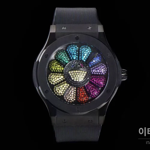 위블로 클래식 퓨전 무라카미 오토매틱 45mm 멀티컬러 다이얼 블랙 러버 스트랩 블랙 베젤