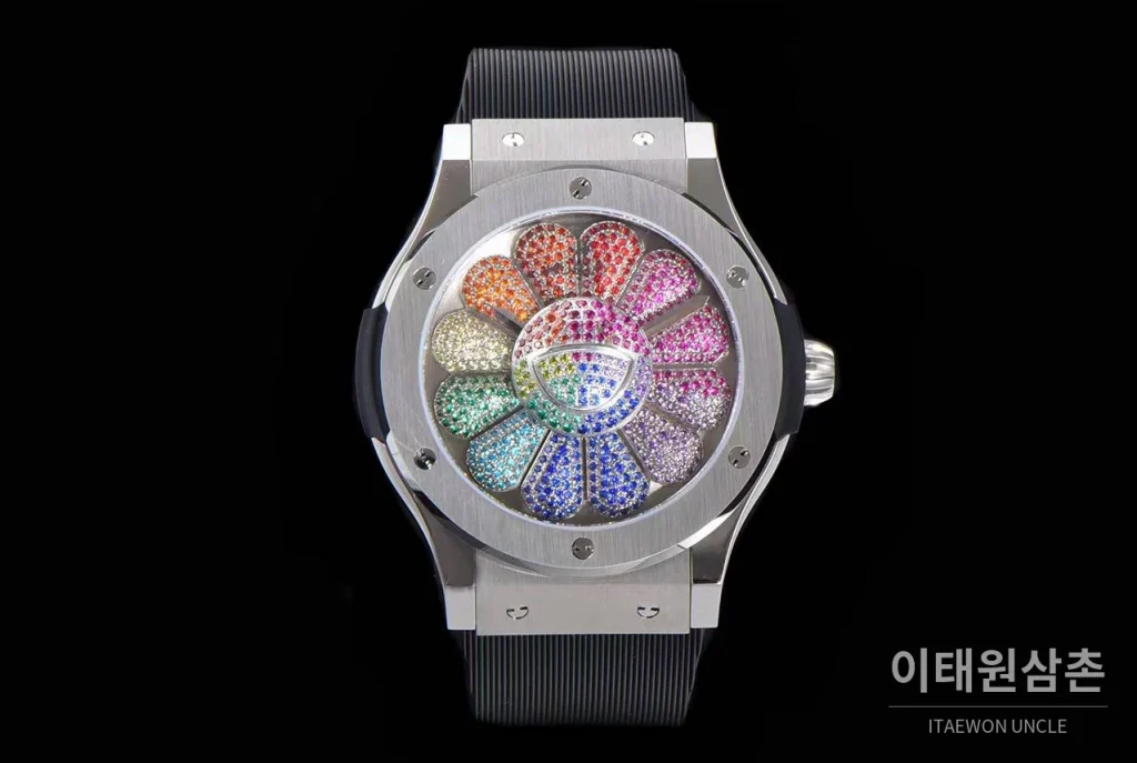 위블로 클래식 퓨전 무라카미 오토매틱 45mm 멀티컬러 다이얼 블랙 러버 스트랩