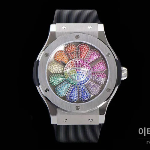 위블로 클래식 퓨전 무라카미 오토매틱 45mm 멀티컬러 다이얼 블랙 러버 스트랩