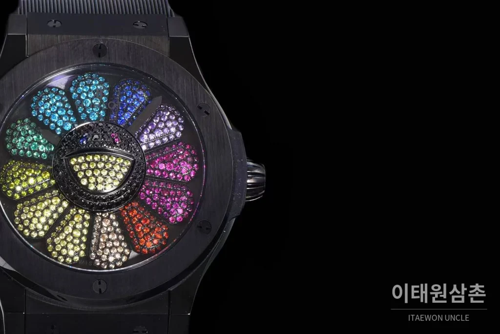 위블로 클래식 퓨전 무라카미 오토매틱 45mm 멀티컬러 다이얼 블랙 러버 스트랩 블랙 베젤