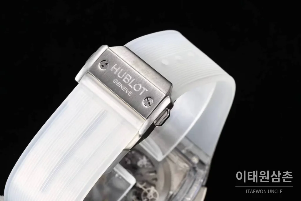 위블로 스피릿 오브 빅뱅 올클리어 스켈레톤 크로노그래프 오토매틱 42mm 투명 스켈레톤 다이얼 화이트 러버 스트랩