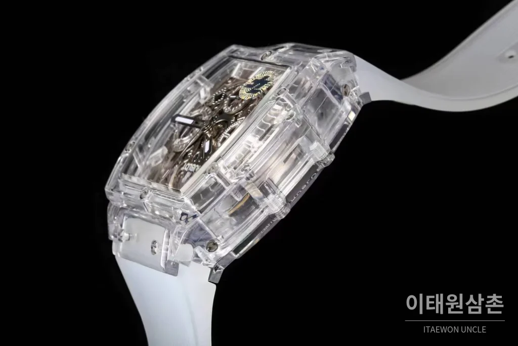 위블로 스피릿 오브 빅뱅 올클리어 스켈레톤 크로노그래프 오토매틱 42mm 투명 스켈레톤 다이얼 화이트 러버 스트랩