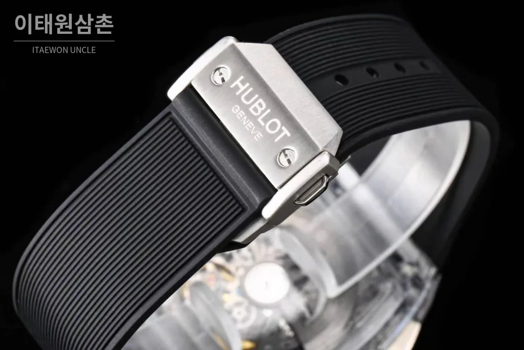 위블로 스피릿 오브 빅뱅 올클리어 스켈레톤 크로노그래프 오토매틱 42mm 투명 스켈레톤 다이얼 블랙 러버 스트랩