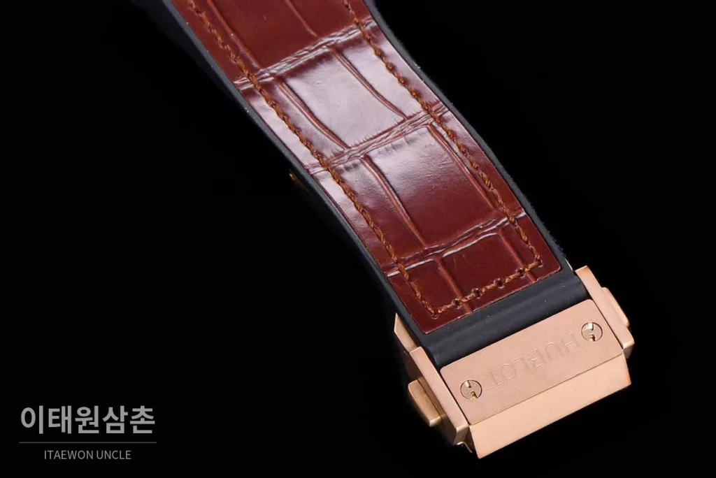 위블로 스피릿 오브 빅뱅 화이트 토노형 스켈레톤 크로노그래프 오토매틱 45mm 스켈레톤 다이얼 브라운 가죽 스트랩 로즈골드 베젤 (2)