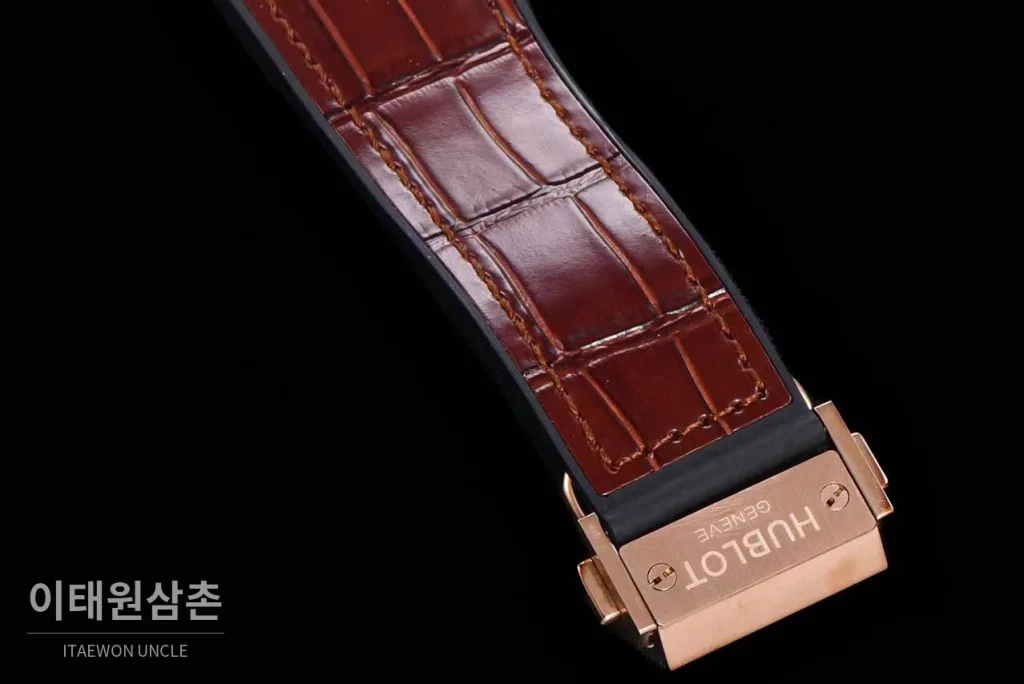 위블로 스피릿 오브 빅뱅 화이트 토노형 스켈레톤 크로노그래프 오토매틱 45mm 스켈레톤 다이얼 브라운 가죽 스트랩 로즈골드 베젤
