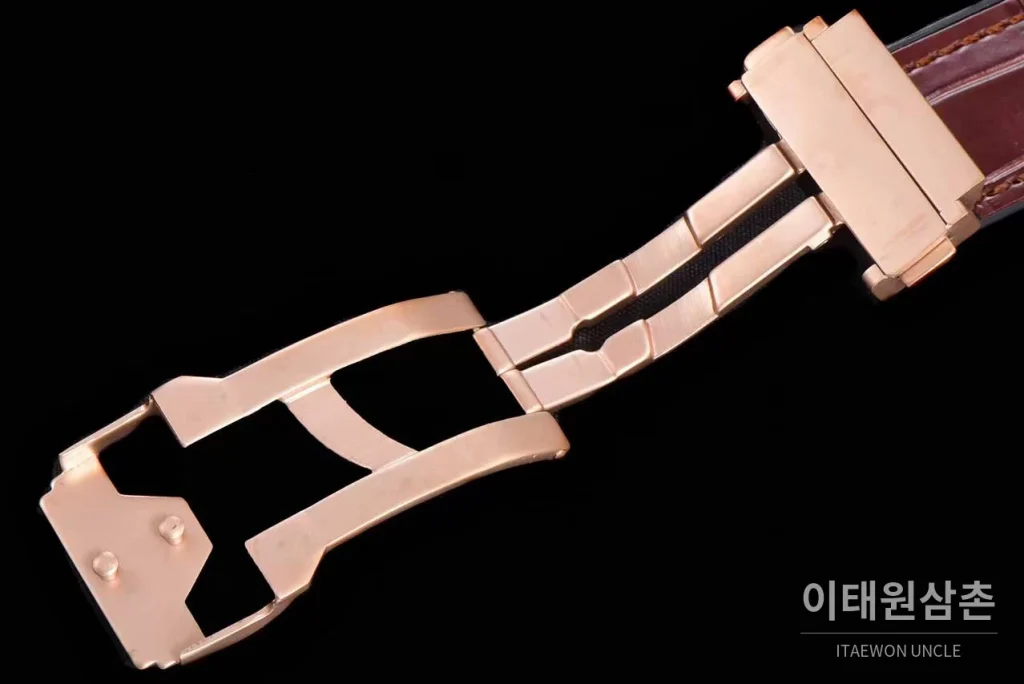 위블로 스피릿 오브 빅뱅 화이트 토노형 스켈레톤 크로노그래프 오토매틱 45mm 스켈레톤 다이얼 브라운 가죽 스트랩 로즈골드 베젤 (2)