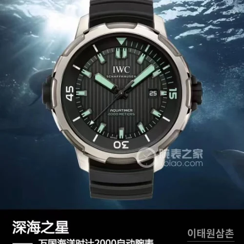 IWC 아쿠아타이머 딥 투 씨 티타늄 블랙다이얼 오토매틱 46mm 블랙 러버 스트랩 실버 베젤 (3)
