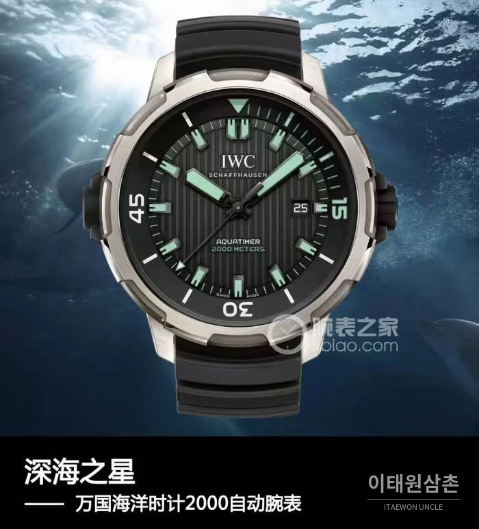 IWC 아쿠아타이머 딥 투 씨 티타늄 블랙다이얼 오토매틱 46mm 블랙 러버 스트랩 실버 베젤 (3)