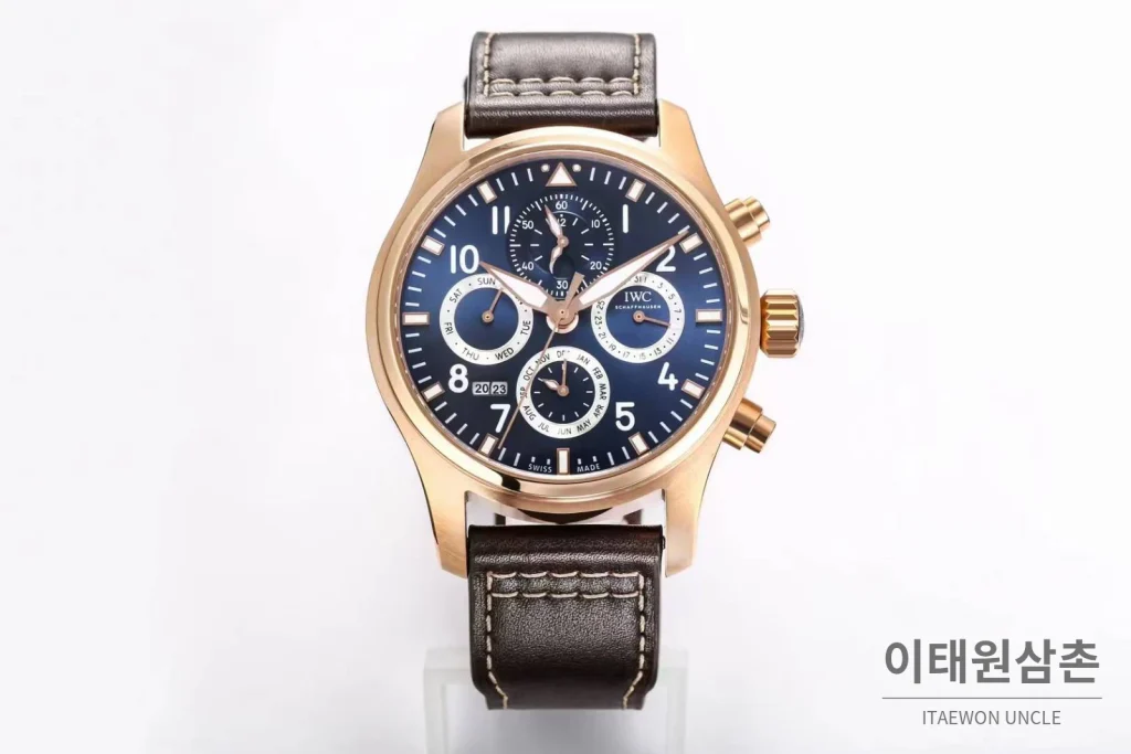 IWC 빅파일럿 퍼페추얼 캘린더 “어린왕자” 블루다이얼 오토매틱 42mm 블랙 가죽 스트랩