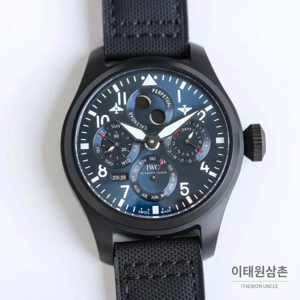 IWC 빅파일럿 퍼페추얼 캘린더 스틸 오토매틱 41mm IW503605 네이비 다이얼 블랙 나일론 스트랩