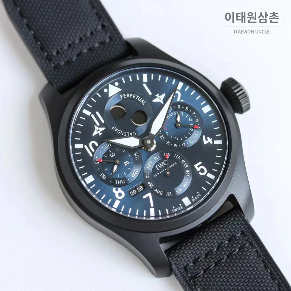 IWC 빅파일럿 퍼페추얼 캘린더 스틸 오토매틱 41mm IW503605 네이비 다이얼 블랙 나일론 스트랩