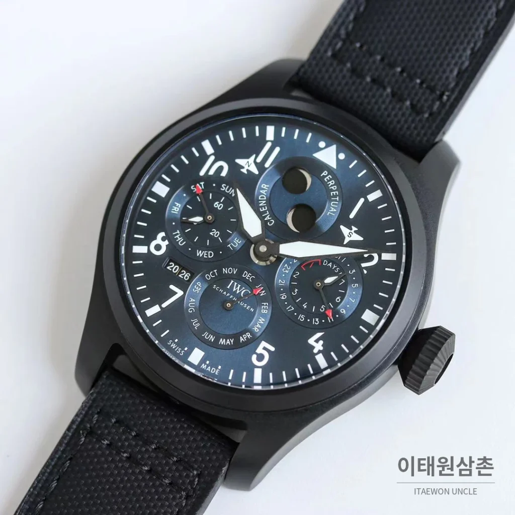 IWC 빅파일럿 퍼페추얼 캘린더 스틸 오토매틱 41mm IW503605 네이비 다이얼 블랙 나일론 스트랩