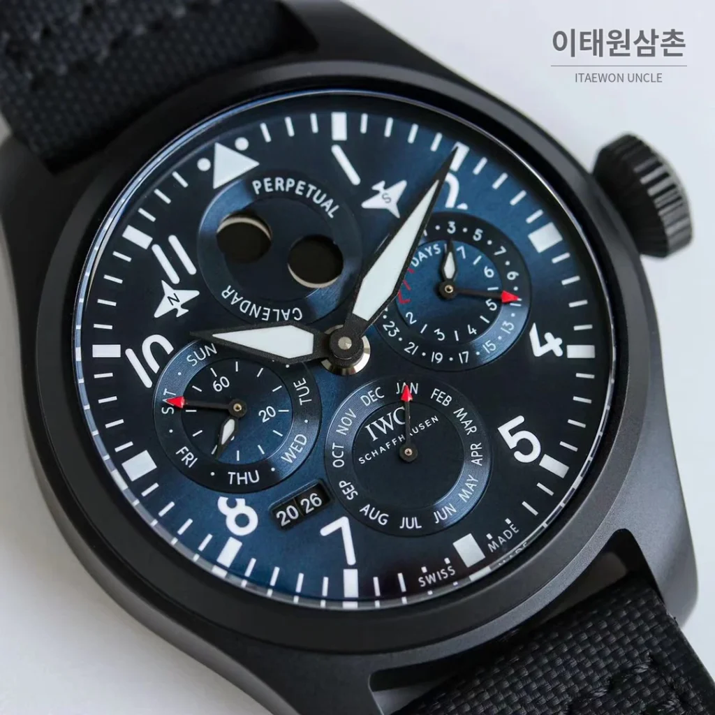 IWC 빅파일럿 퍼페추얼 캘린더 스틸 오토매틱 41mm IW503605 네이비 다이얼 블랙 나일론 스트랩
