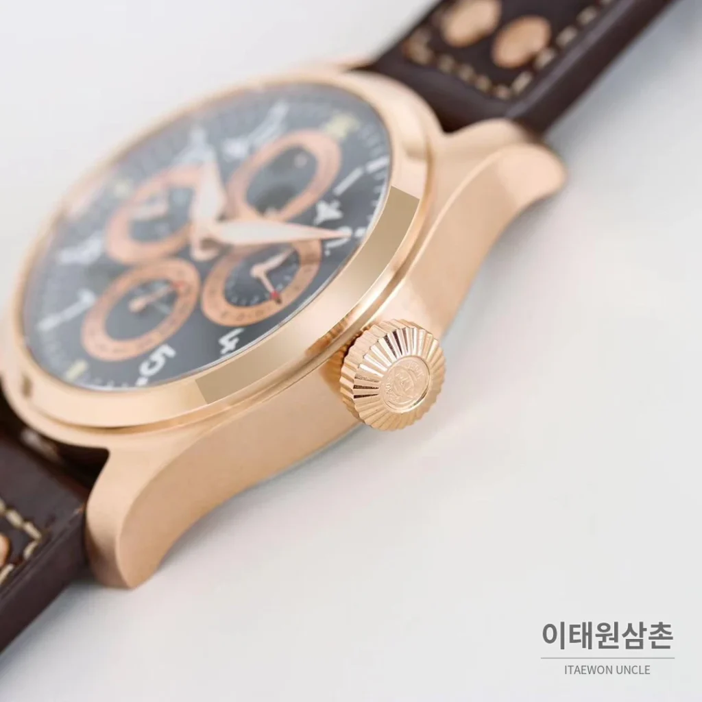 IWC 빅파일럿 퍼페추얼 캘린더 스틸 오토매틱 41mm IW503605 네이비 다이얼 브라운 가죽 스트랩