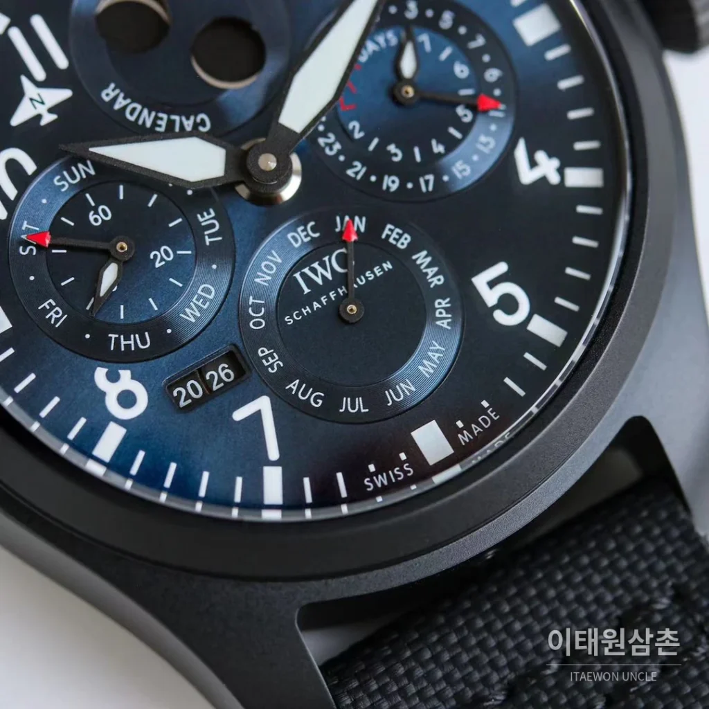 IWC 빅파일럿 퍼페추얼 캘린더 스틸 오토매틱 41mm IW503605 네이비 다이얼 블랙 나일론 스트랩