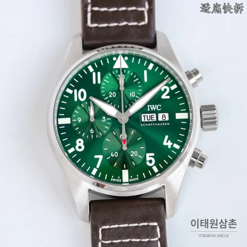 IWC 파일럿 스틸 블루다이얼 크로노그래프 오토매틱 41mm IW388103 브라운 가죽 스트랩
