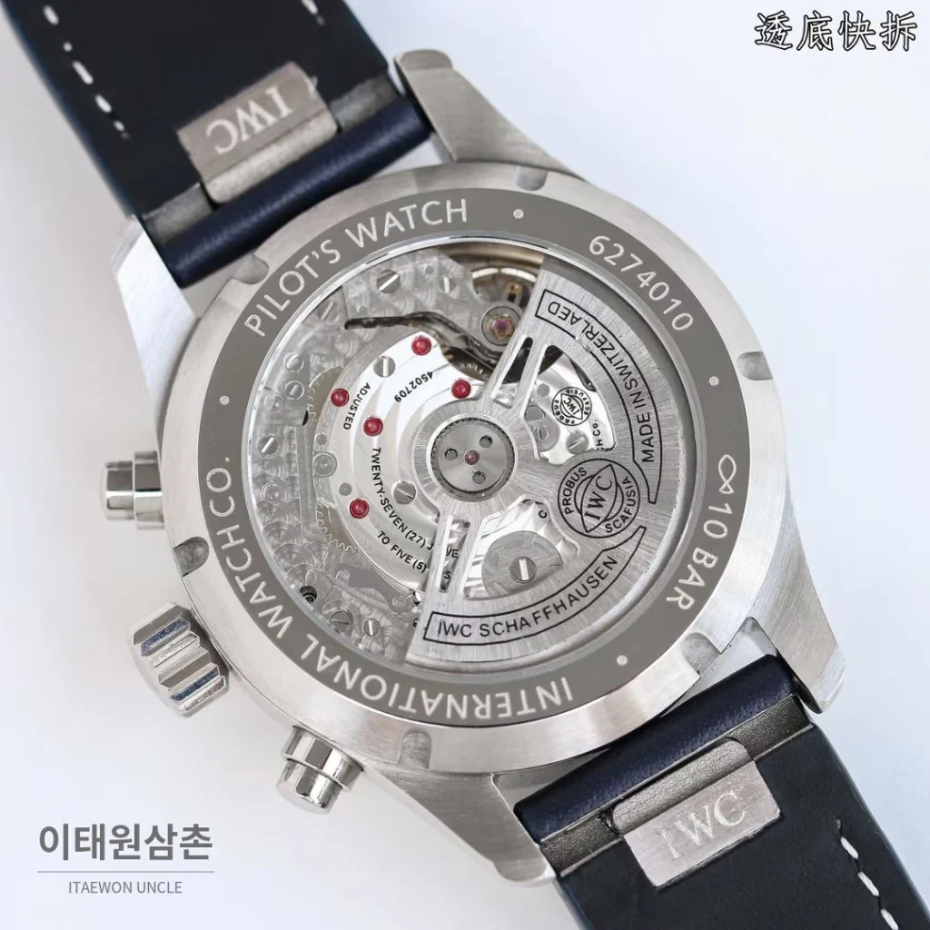 IWC 파일럿 스틸 블루다이얼 크로노그래프 오토매틱 41mm IW388103 네이비 가죽 스트랩