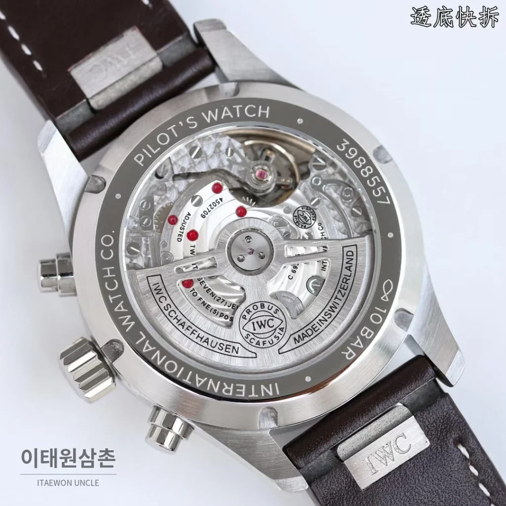 IWC 파일럿 스틸 블루다이얼 크로노그래프 오토매틱 41mm IW388103 브라운 가죽 스트랩