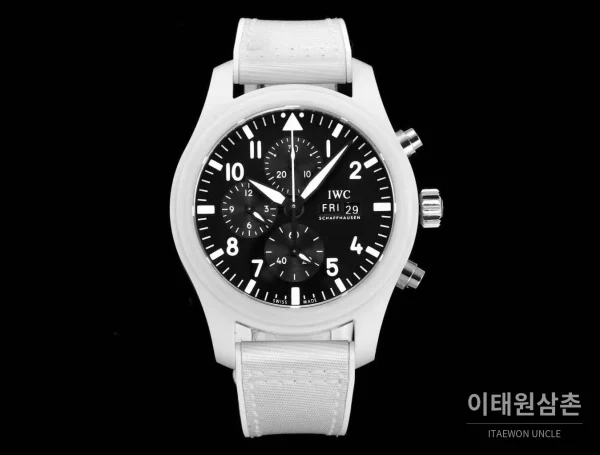 IWC 파일럿 탑건 세라믹 화이트다이얼 크로노그래프 오토매틱 44.5mm IWC 파일럿 탑건 세라믹 화이트다이얼 크로노그래프 오토매틱 44.5mm 화이트 나일론 스트랩