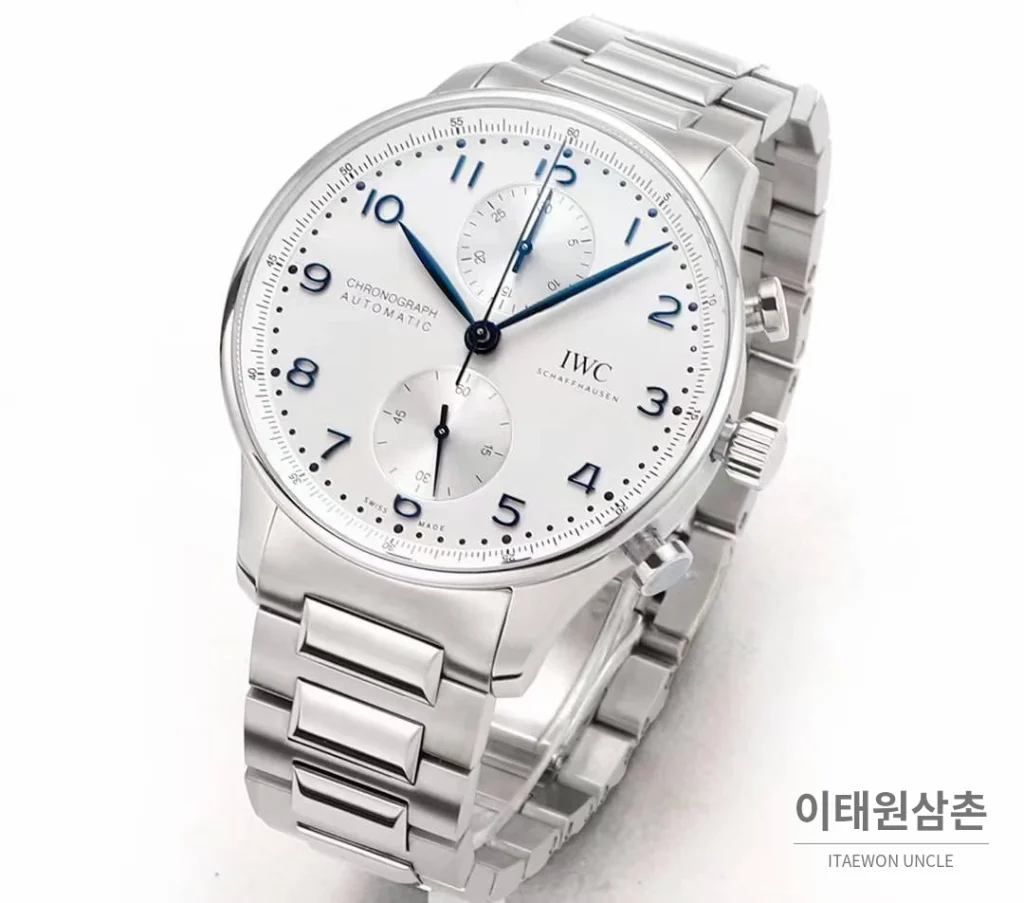 IWC 포르투기저 크로노그래프 스틸 브레이슬릿 오토매틱 41mm 실버 / 블루