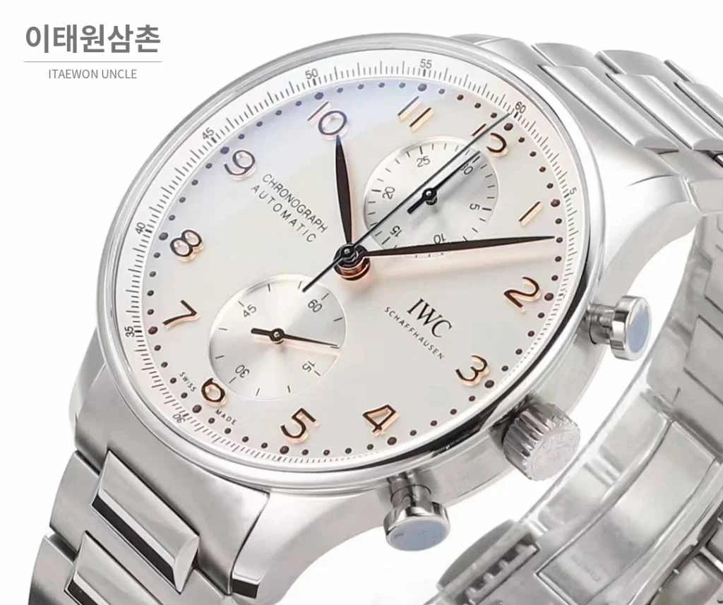 IWC 포르투기저 크로노그래프 스틸 브레이슬릿 오토매틱 41mm 실버 / 블루 (2)