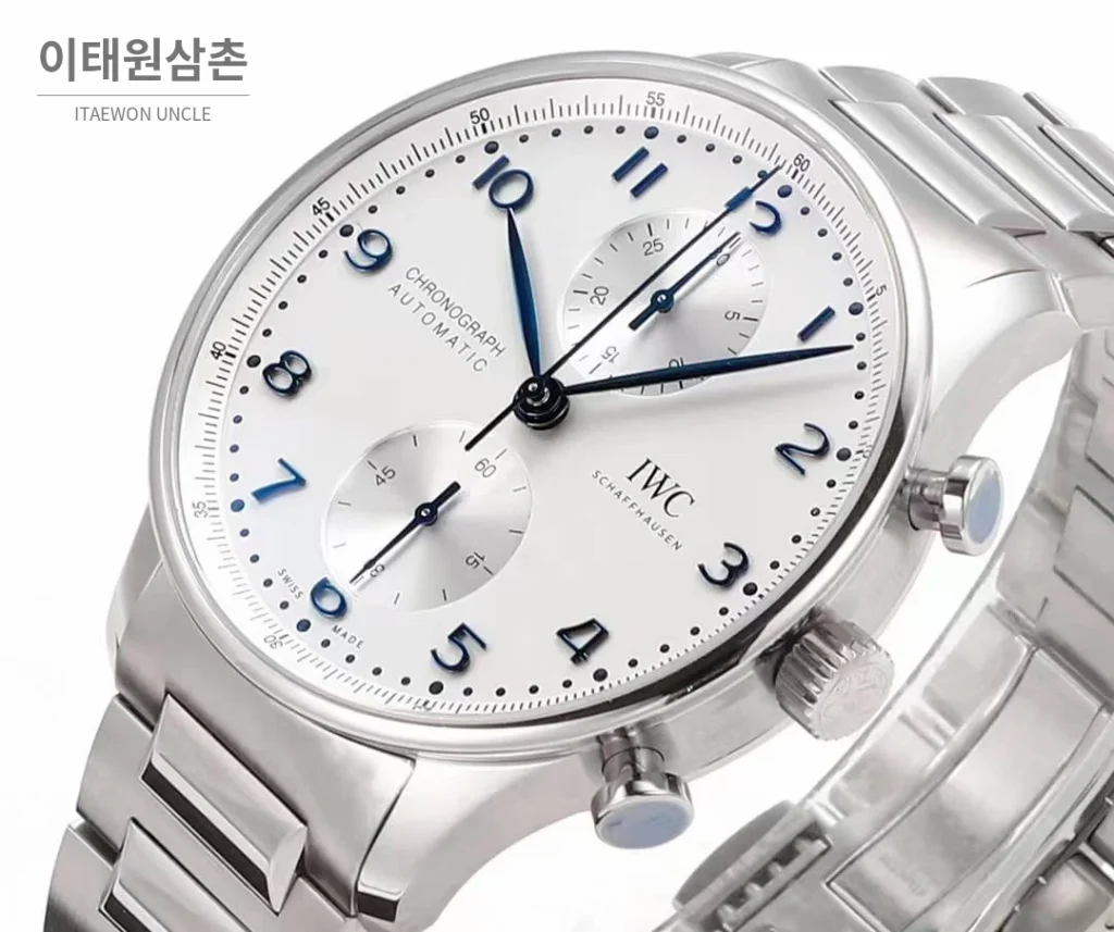 IWC 포르투기저 크로노그래프 스틸 브레이슬릿 오토매틱 41mm 실버 / 블루