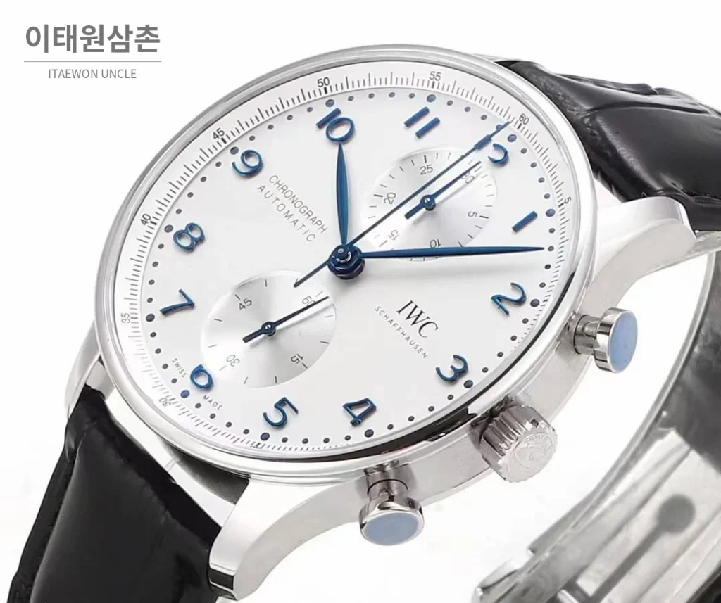 IWC 포르투기저 크로노그래프 스틸 브레이슬릿 오토매틱 41mm 실버 / 블루 (8)
