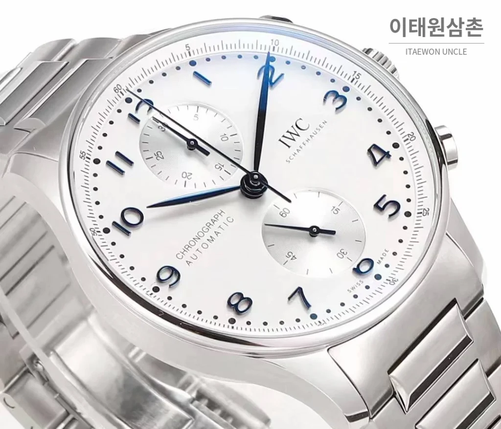 IWC 포르투기저 크로노그래프 스틸 브레이슬릿 오토매틱 41mm 실버 / 블루