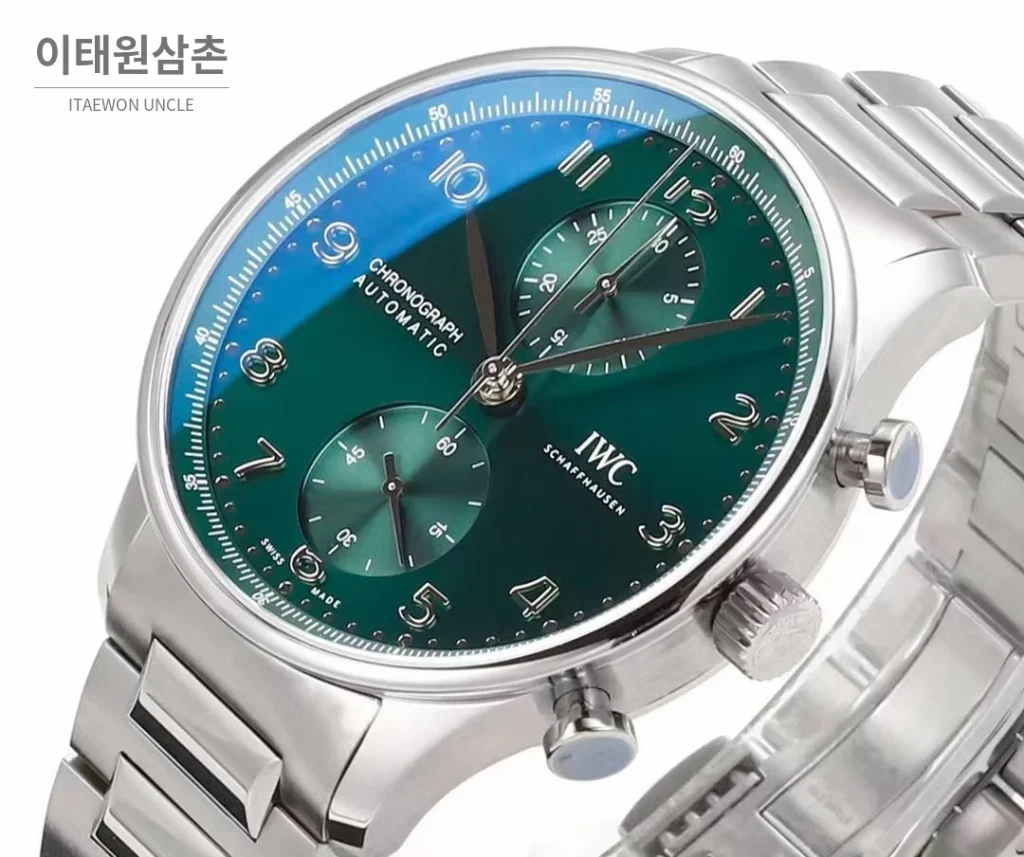 IWC 포르투기저 크로노그래프 스틸 브레이슬릿 오토매틱 41mm 실버 / 블루 (4)