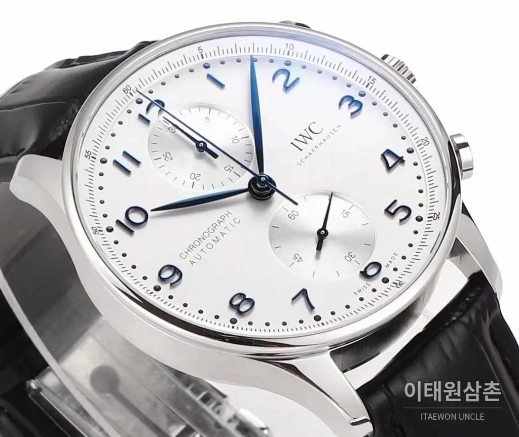 IWC 포르투기저 크로노그래프 스틸 브레이슬릿 오토매틱 41mm 실버 / 블루 (8)