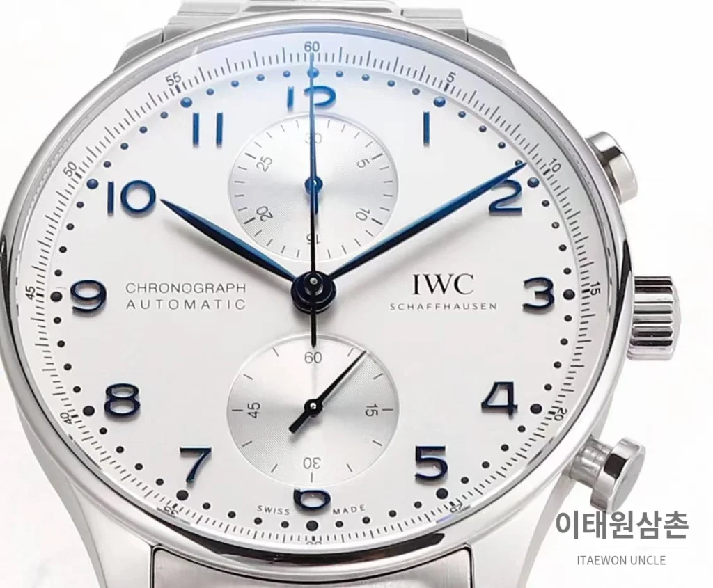 IWC 포르투기저 크로노그래프 스틸 브레이슬릿 오토매틱 41mm 실버 / 블루